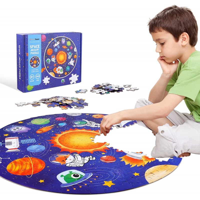 Puzzles for Kids Ages 3-5 4-8 Toddlers Wooden Jigsaw Puzzles 300 Piece Large Round Space Floor Puzzle Learning Educational Pu...