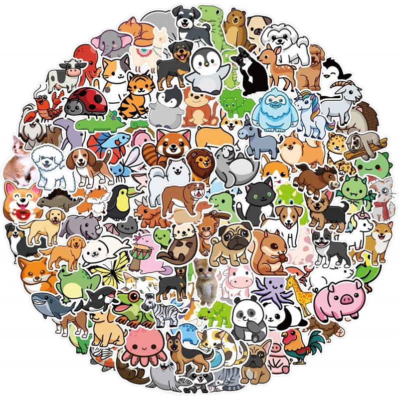 200 PCS Cute Animal Stickers Colorful Animal Waterproof Stickers Vinyl Cute Aesthetic Stickers for Water Bottle Laptop Phone ...