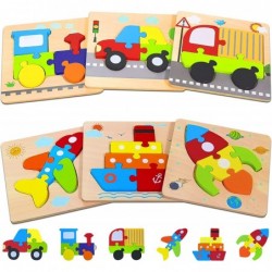 Wooden Toddler Puzzles Gifts Toys for 1 2 3 Years Old Boys Girls 6 Vehicle Shape Jigsaw Montessori Educational Developmental ...