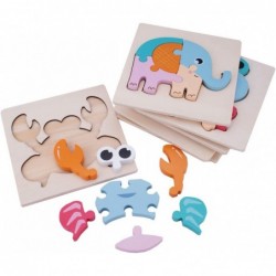 Wooden Toys 3D Animal Toddler Puzzles Wooden Jigsaw Puzzle Set 6 Pack Animal Shape Color Montessori Toy Preschool Toys for Ag...