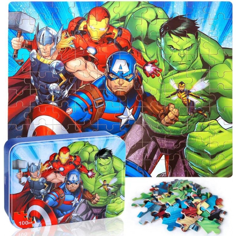 Disney Puzzles for Kids Ages 4-8 Avengers Puzzles 100 Pieces in a Metal Box Superhero Puzzles for Kids 100 Pieces Educational...