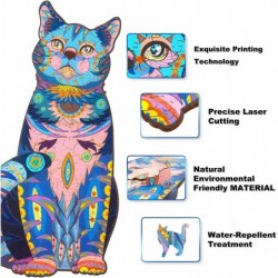 Wooden Puzzles for Adults Wooden Blue Cat Jigsaw Puzzles with Animal Shaped Pieces Unique Wood Cat Shape Puzzle for All Ages ...