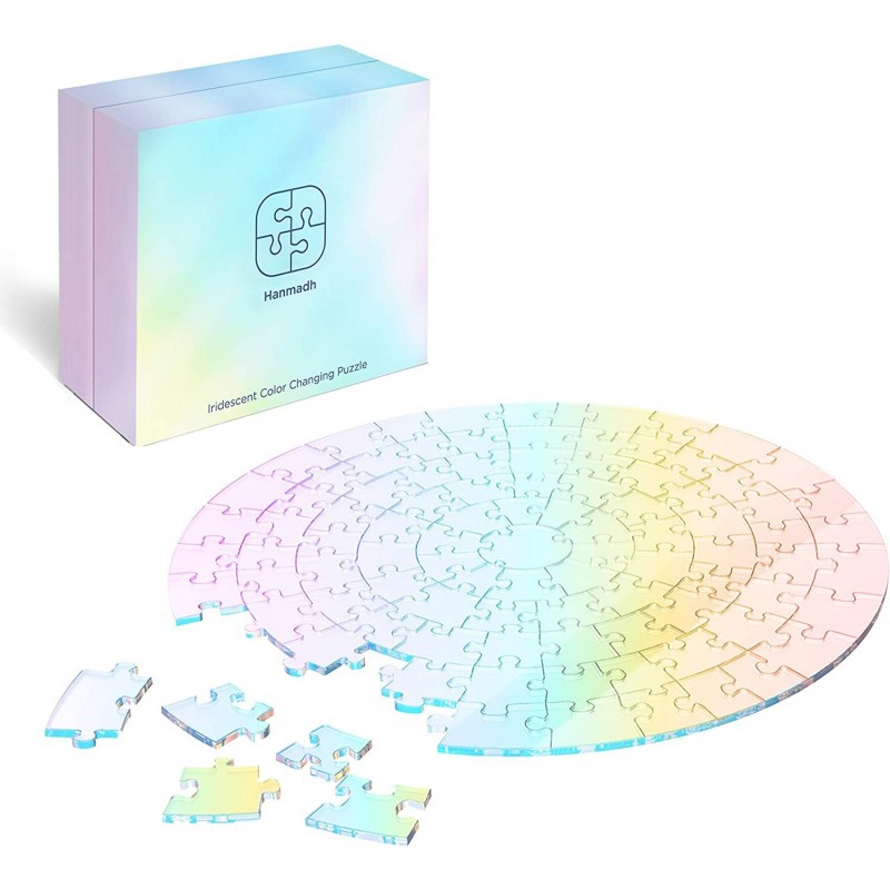 Clear Impossible Round Jigsaw Puzzle - Unique Color Changing Iridescent Acrylic 100 Pieces Adult Puzzle Gift Without Picture ...