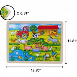 OLYDAUS Wooden Farm Animals Jigsaw Puzzles for Toddlers Age 3-5 48pcs Preschool Educational Learning Toys Sets Gift for Baby ...