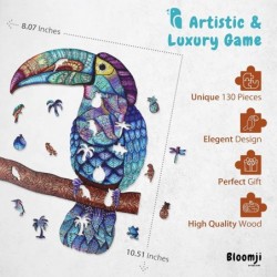 Mysterious Toucan Wooden Jigsaw Puzzles — Unique Shape Colorful 130 Pieces Wooden Puzzles Decorative Wooden Puzzle for Adults...