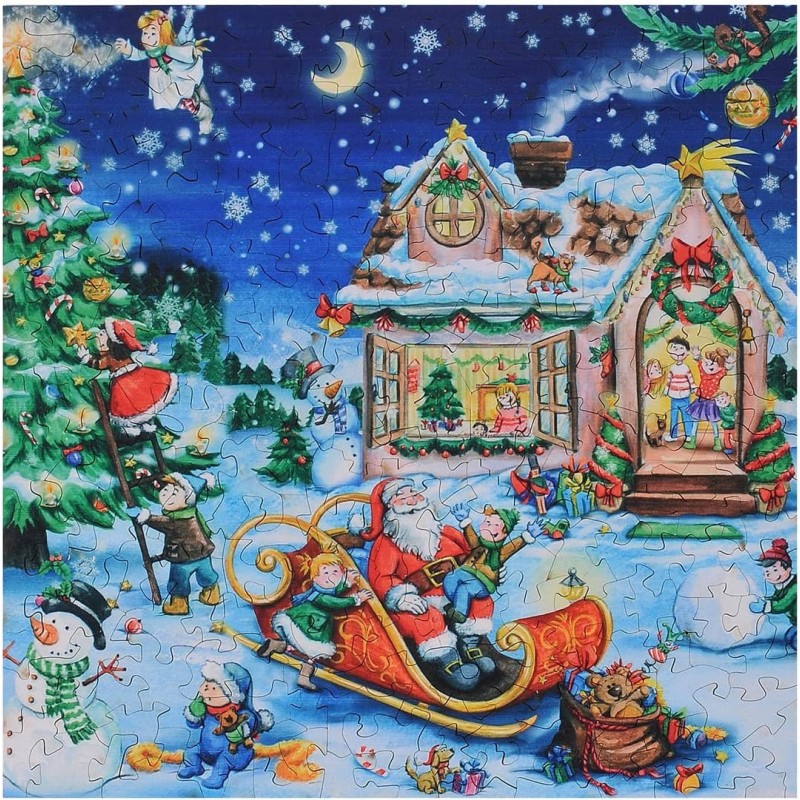 Wooden Jigsaw Puzzles-Happy Christmas Fun Day 172 Truly Unique Pieces Small Size Square Shape-Best Choice for Adults and 9 Ye...