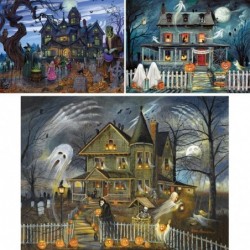 Value Set of Three - 300 Piece Jigsaw Puzzles for Adults - Large Piece 300 pc Halloween Jigsaws by Artist Ruane Manning - 18”...