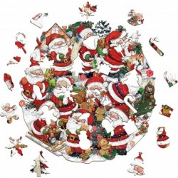 Wooden Puzzles for Adults and Kids 9.8 * 10.1in Christmas Jigsaw Wooden Puzzle with Unique Colorful Christmas Elements Shape ...