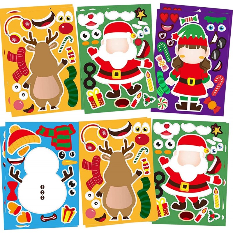 Christmas Make-a-face Stickers 32 Sheets Christmas Stickers Make Your Own Sticker with Santa Snowman Elk Christmas Crafts for...