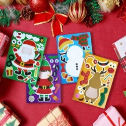 Christmas Make-a-face Stickers 32 Sheets Christmas Stickers Make Your Own Sticker with Santa Snowman Elk Christmas Crafts for...