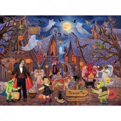 - 300 Piece Jigsaw Puzzle for Adults 18" X 24" - Haunted Halloween Village - 300 pc Haunted House Halloween Trick or Treat Ji...