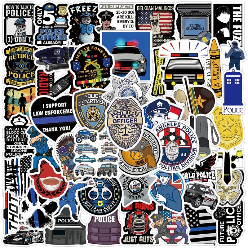 52Pcs Police Officer Badge Name Tag Stickers Pack Funny Cool Vinyl Waterproof Sticker Decals for Water Bottle Skateboard Lapt...