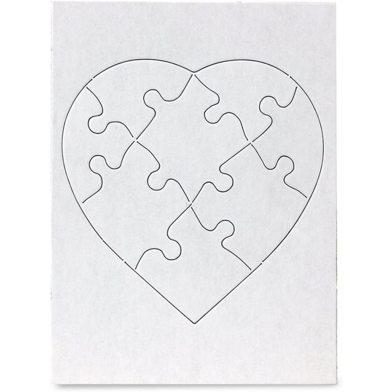 Blank Heart Puzzle for Decorating Jigsaw Activity Use As Party Favors DIY Invites and More - White Sturdy – 6 x 8 Inches 8 Pi...