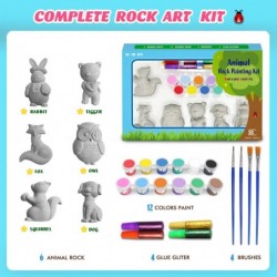 Arts and Crafts for Kids - Set of 6 Animal Rock DIY Painting Craft Kits for Kids Includes 12 Acrylic Paints 4 Brushes 4 Glitt...