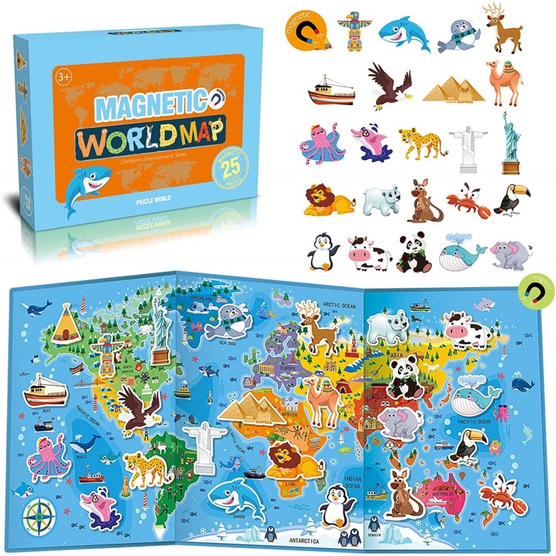 World Map Puzzle for Kids Magnetic World Map Puzzle Magnet Jigsaw Puzzle for Kids Ages 4-8 Learning Educational Toys Homescho...