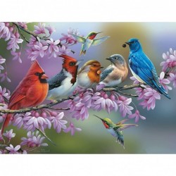 - 300 Piece Jigsaw Puzzle for Adults 18" x 24" - Birds On A Flowering Branch - 300 pc Cardinals Bluebird Hummingbird Flowers ...