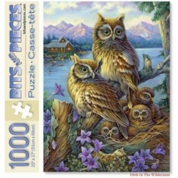 - 1000 Piece Jigsaw Puzzle for Adults 20" x 27"  - Owls in The Wilderness - 1000 pc Owl Baby Owls Forest Cabin in The Woods J...