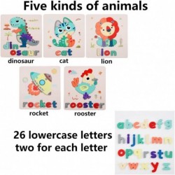 Jigsaw Puzzle 6 Pieces Wooden Puzzles with Animal Traffic Tools and Alphabet Spelling Educational Learning Preschool Activiti...