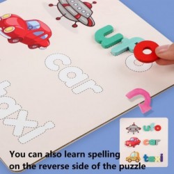 Jigsaw Puzzle 6 Pieces Wooden Puzzles with Animal Traffic Tools and Alphabet Spelling Educational Learning Preschool Activiti...