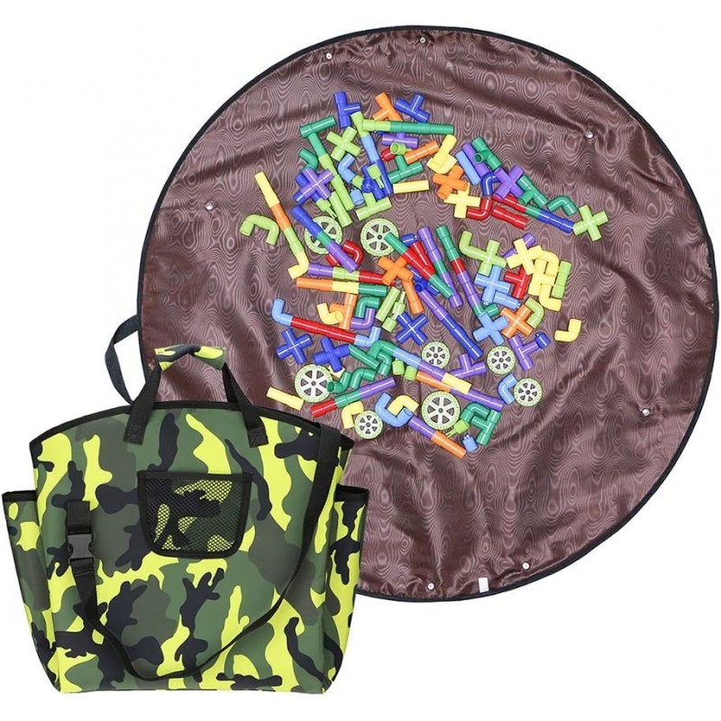 4-in-1 Multifunctional Kids Play Mat 39.4 Inch Round Floor Activity Rug Foldable Waterproof Playmat Large Tote Shoulder Bag B...