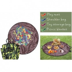 4-in-1 Multifunctional Kids Play Mat 39.4 Inch Round Floor Activity Rug Foldable Waterproof Playmat Large Tote Shoulder Bag B...