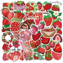 50Pcs Strawberry Stickers for Kids Girls Teens Cartoon Cute Strawberry Reward Sticker DIY Decoration Guitar Water Cup Phone J...