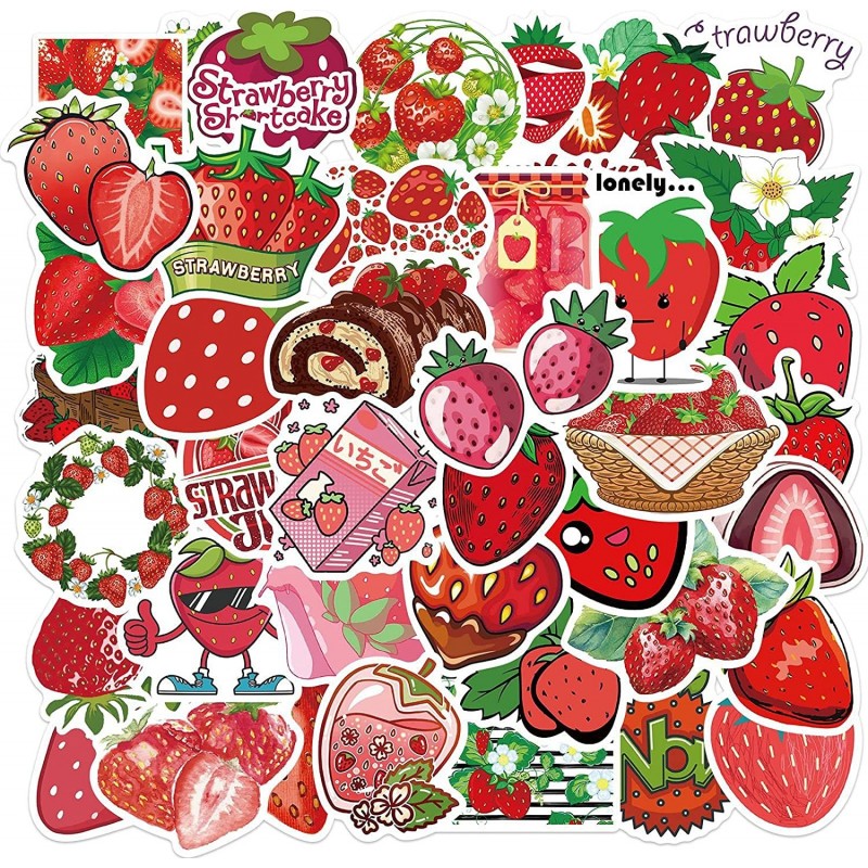 50Pcs Strawberry Stickers for Kids Girls Teens Cartoon Cute Strawberry Reward Sticker DIY Decoration Guitar Water Cup Phone J...