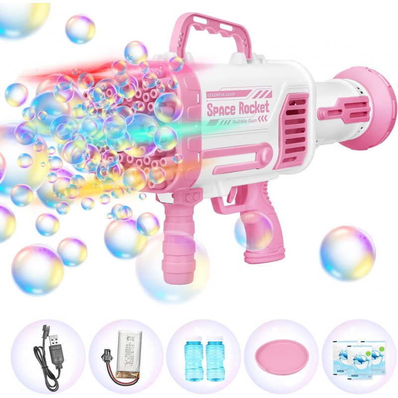 Bazooka Bubble Gun with Flash Lights|64 Holes Bubble Machine Gun for Kids Adults|Giant Bubble Machine Gun Summer Outdoor Chil...