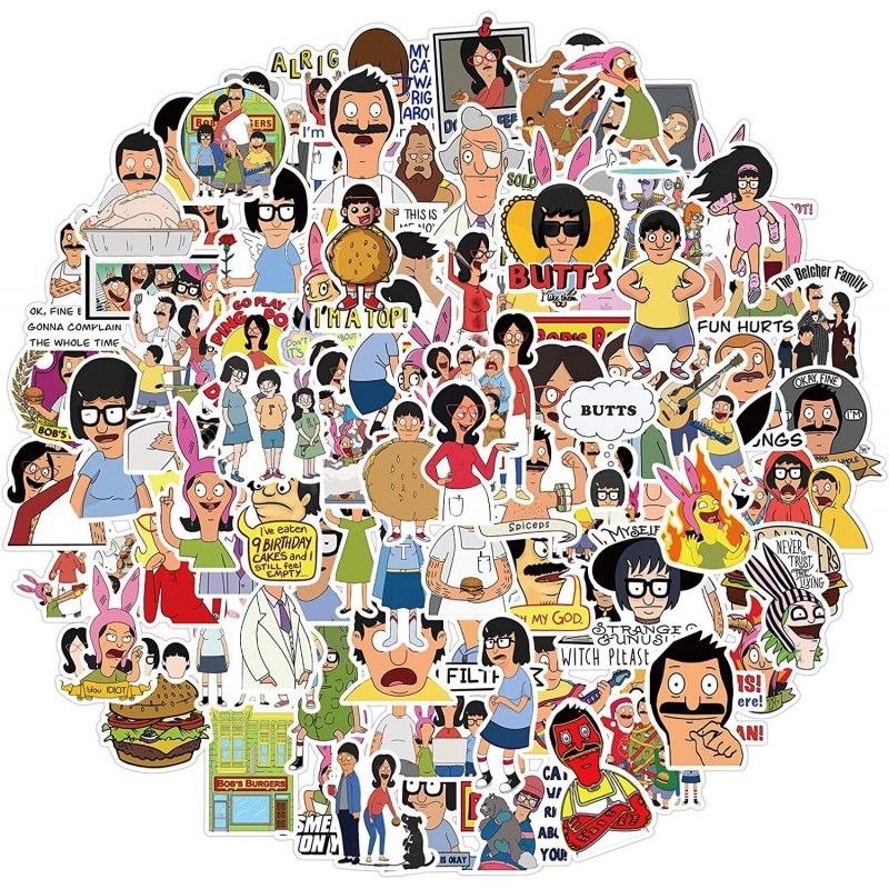 100 PCS Bob's Burgers Stickers for Water Bottles Reusable Kids Stickers Waterproof Vinyl Stickers Stickers for Toddlers Teen ...