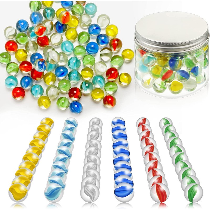 72 Pieces Glass Marbles Chinese Checkers 0.63 Inch Colorful Marbles Bulk Fun Retro Toys with Clear Container for Marble Games...