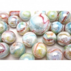 Big Game Toys~25 Glass Marbles Cotton Candy Opalescent White/Blue/Red/Green/Yellow Swirl Classic Style Game Pack (24 Player 1...