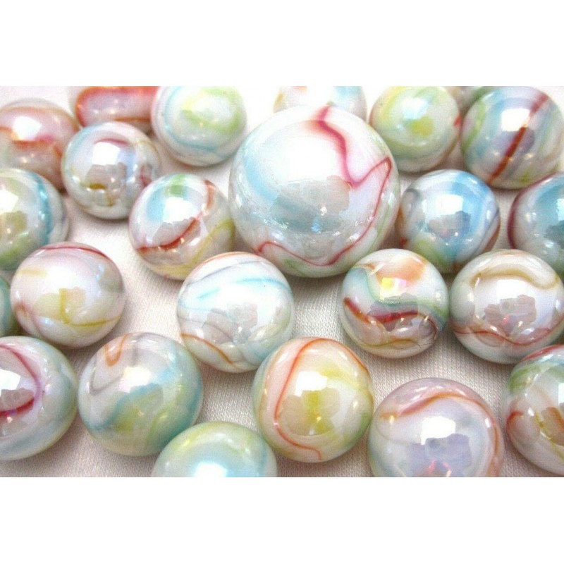 Big Game Toys~25 Glass Marbles Cotton Candy Opalescent White/Blue/Red/Green/Yellow Swirl Classic Style Game Pack (24 Player 1...