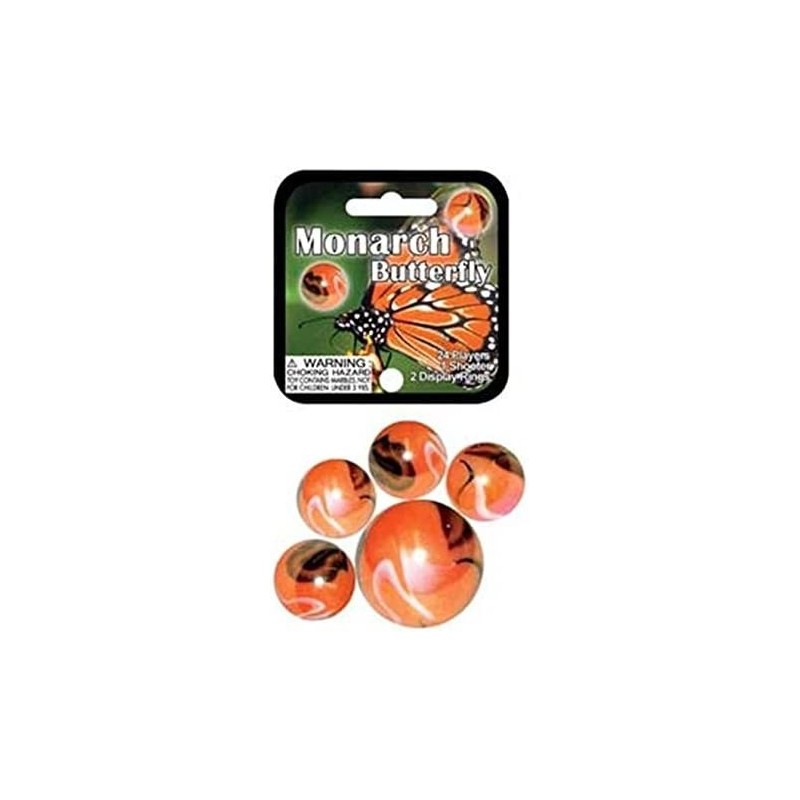 Mega Marbles - MONARCH BUTTERFLY MARBLES NET (1 Shooter Marble 24 Player Marbles) $19.74 Dice & Marble Games