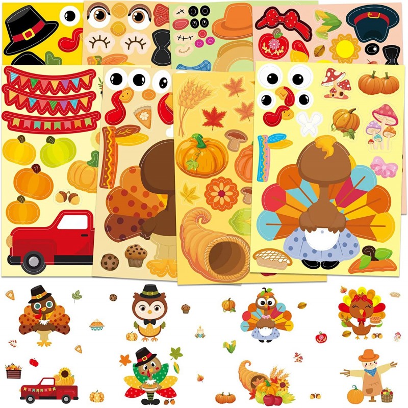 Thanksgiving Stickers for Kids 48 Pcs Make Your Own Truck Turkey Sticker Sheets Home Classroom Party Favor Games Art Craft Sc...