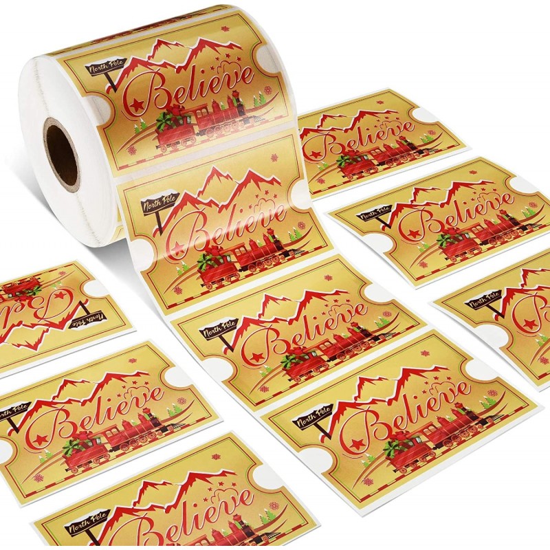 500 Pieces Christmas Gold Believe Train Ticket Stickers Golden Label Train Pattern Stickers Self Adhesive Stamp Stickers for ...