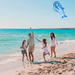 Large Dolphin Blue Kite Frameless Soft Parafoil Giant 3D Kite Breeze Beach Kites for Outdoor Beach $29.15 Kites & Wind Spinners