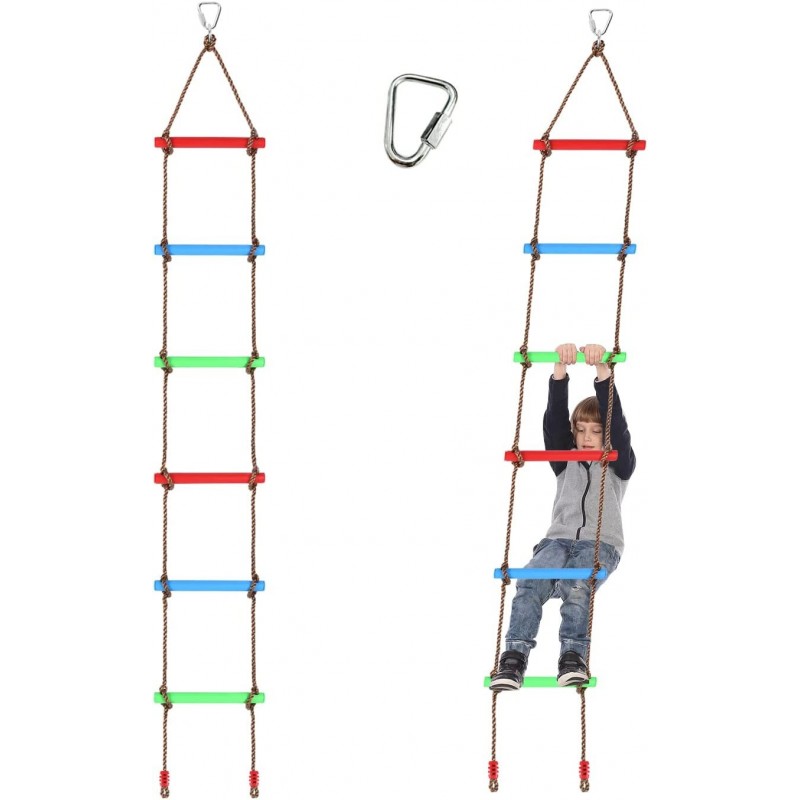 7.2 FT Rope Climbing Ladder Rope Swing Ladder Backyard Playground Obstacle Course Set Attachments for Warrior Slack Line Jung...