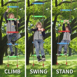 7.2 FT Rope Climbing Ladder Rope Swing Ladder Backyard Playground Obstacle Course Set Attachments for Warrior Slack Line Jung...