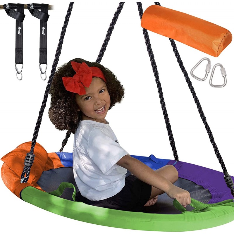 40 Inch 700lb 2 Kids Weight Capacity Flying Saucer Tree Swing - Heavy Duty Disk Swing with Straps Adjustable Ropes Handles an...