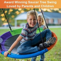 40 Inch 700lb 2 Kids Weight Capacity Flying Saucer Tree Swing - Heavy Duty Disk Swing with Straps Adjustable Ropes Handles an...