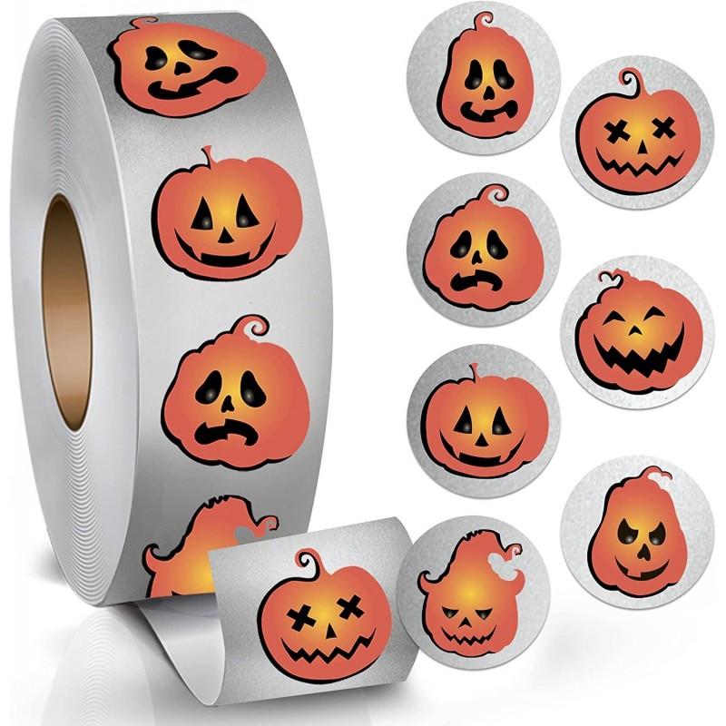 Halloween Round Stickers with 7 Different Pumpkin Faces for Gifts - Metallized Halloween Stickers for Kids and Adults - 250 P...