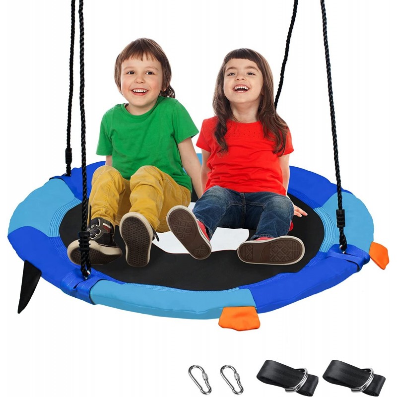 40 Inch Flying Saucer Swing with Tree Hanging Straps for Kids 600lb Round Indoor/Outdoor Swing Set with Foam Handle Circle Sw...