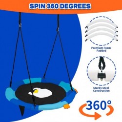 40 Inch Flying Saucer Swing with Tree Hanging Straps for Kids 600lb Round Indoor/Outdoor Swing Set with Foam Handle Circle Sw...