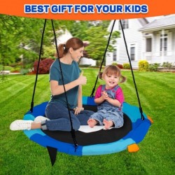 40 Inch Flying Saucer Swing with Tree Hanging Straps for Kids 600lb Round Indoor/Outdoor Swing Set with Foam Handle Circle Sw...