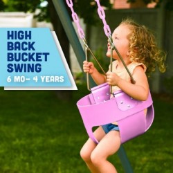 Original High Back Full Bucket Toddler Swing Seat with Plastic Coated Chains and Carabiners for Easy Install - Pink $86.75 Pl...