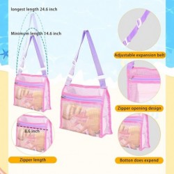 4 Pieces Beach Mesh Bag Multicolored Seashell Bags with Zipper Adjustable Carrying Straps Beach Toy Mesh Bag Kids Shell Colle...