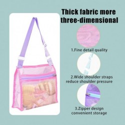 4 Pieces Beach Mesh Bag Multicolored Seashell Bags with Zipper Adjustable Carrying Straps Beach Toy Mesh Bag Kids Shell Colle...