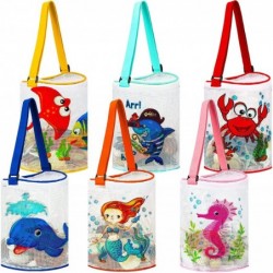 6 Pcs Beach Toy Shell Bag Shell Collecting Bag Cute Cartoon Seashell Bag with Zipper Net Beach Bag Sea Animal Beach Tote Beac...