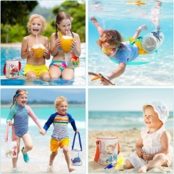 6 Pcs Beach Toy Shell Bag Shell Collecting Bag Cute Cartoon Seashell Bag with Zipper Net Beach Bag Sea Animal Beach Tote Beac...