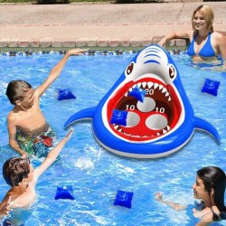 Pool Bean Bag Toss Games Inflatable Pool Toys Floating Shark Cornhole Board Games for Kids Adults Family Summer Pool Water Ou...